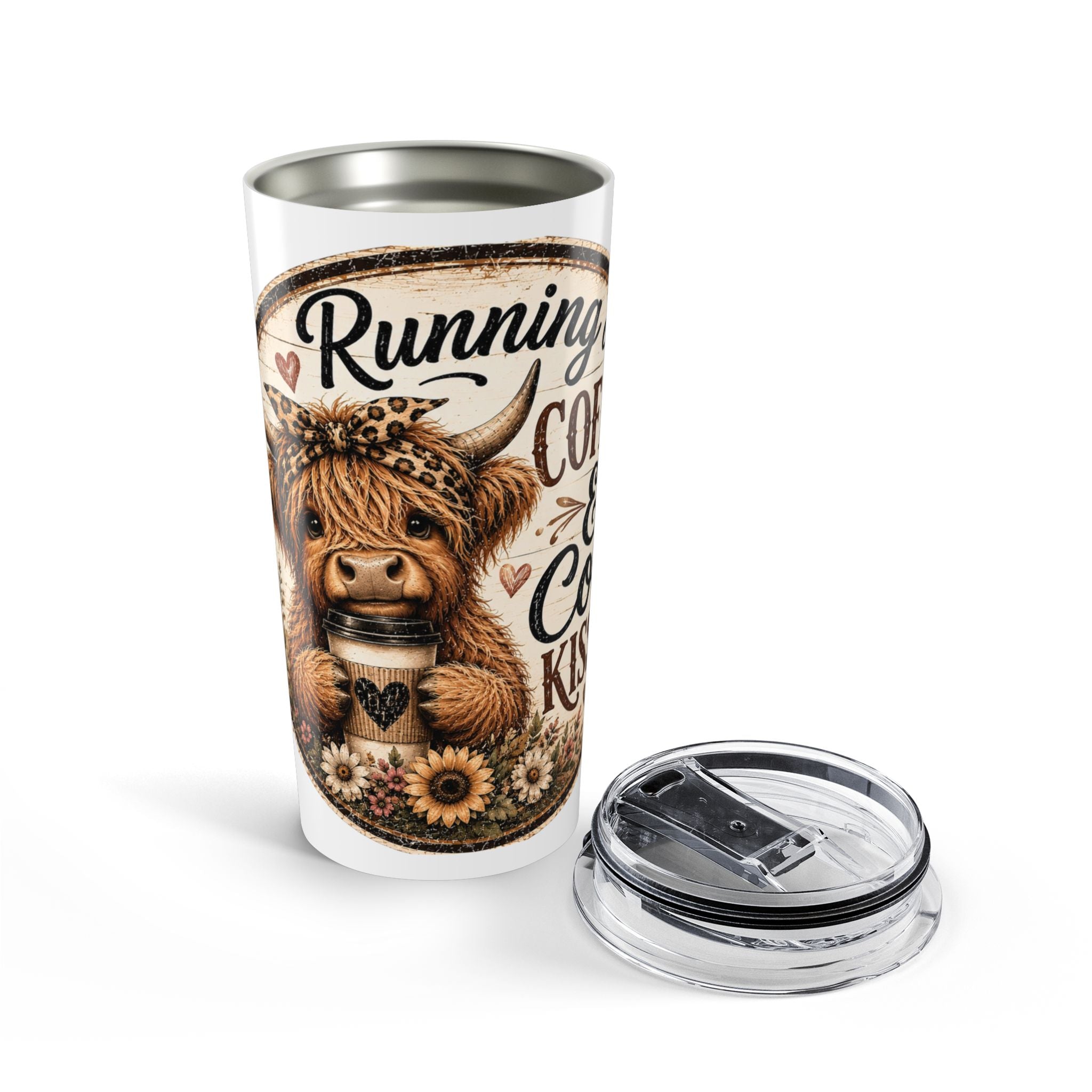 Running on Coffee & Cow Kisses Highland Cow Tumbler 20oz