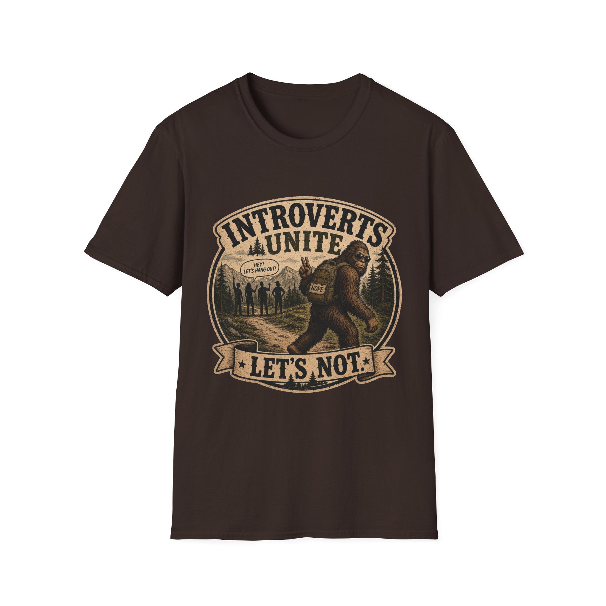 Bigfoot’s Introverts Unite Let's Not T-Shirt — Funny Sasquatch Recalculating Map Tee
