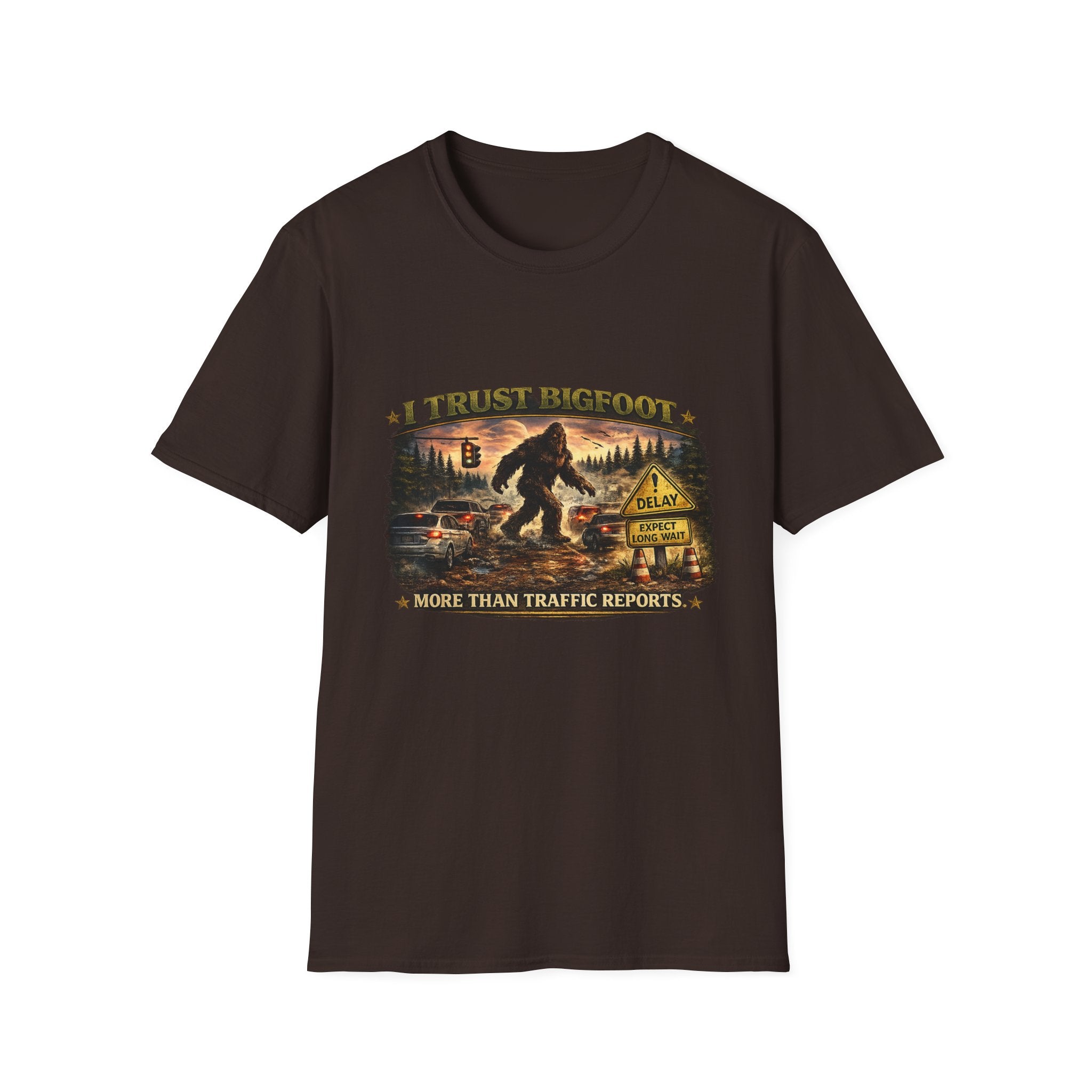 Bigfoot Graphic T-Shirt — "I Trust Bigfoot" Vintage Forest Design