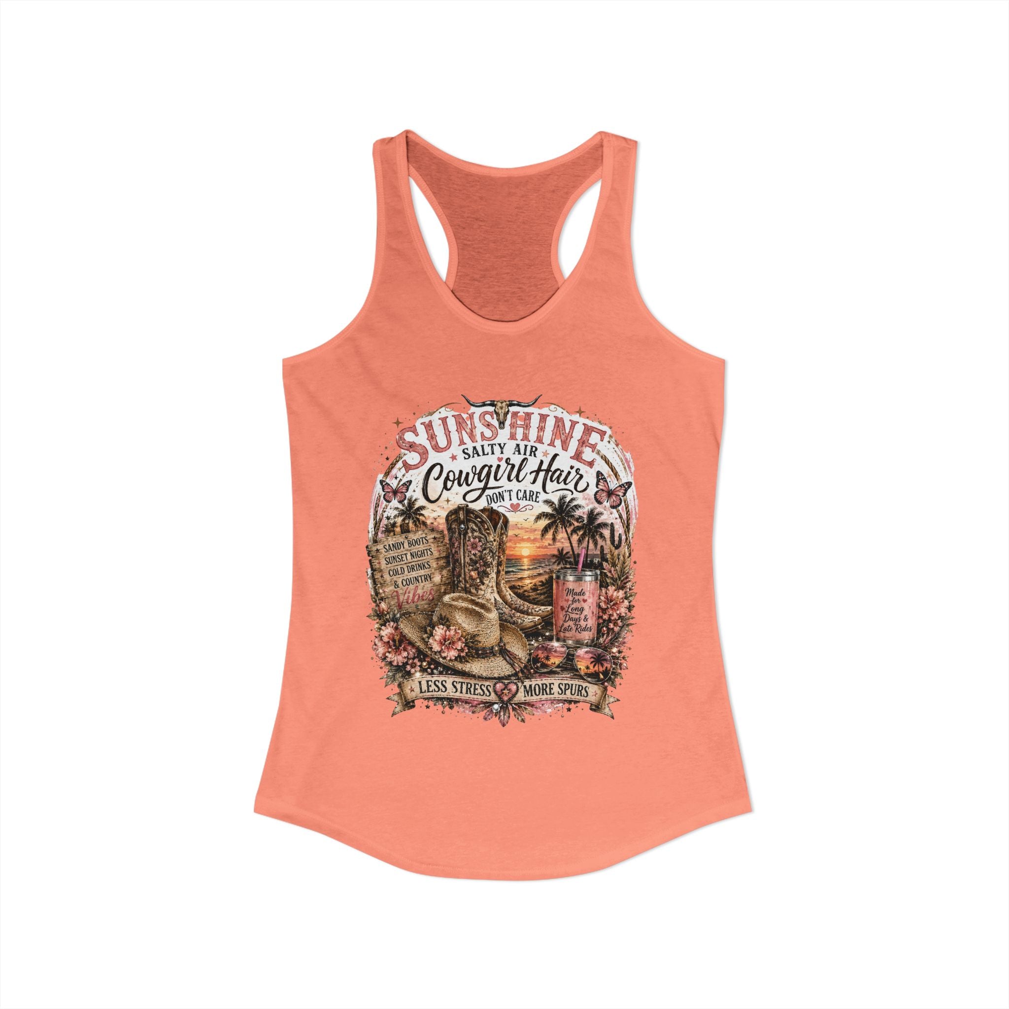 Sunshine Salty Air Cowgirl Hair Don't Care - Women's Ideal Racerback Tank