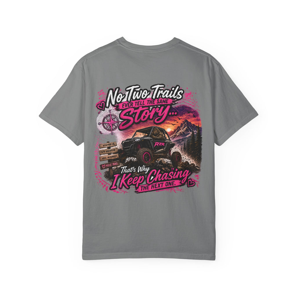 Off-Road Adventure T-Shirt — “No Two Trails Ever Tell the Same Story” Mountain Jeep Graphic