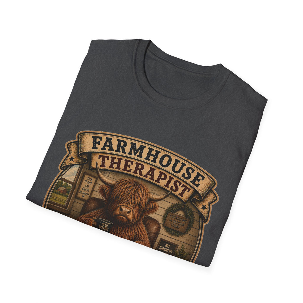 Farmhouse Therapist Highland Cow Unisex Softstyle T-Shirt