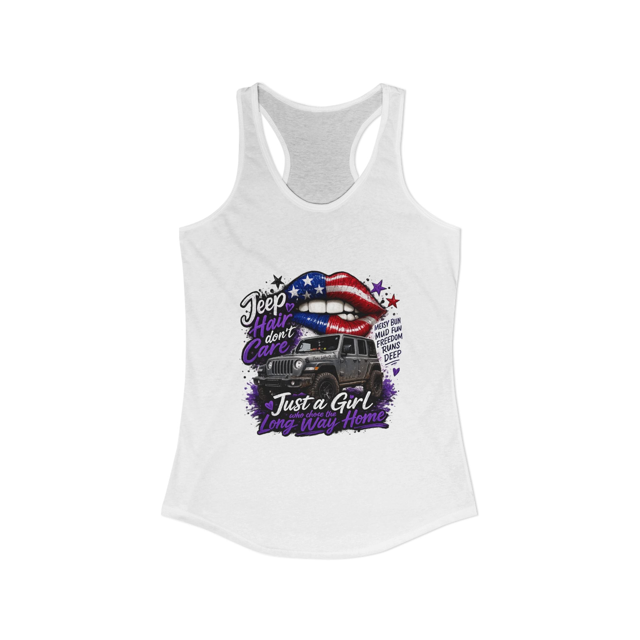 Jeep Hair Don't Care - Just a Girl A Long Way Home Women's Ideal Racerback Tank