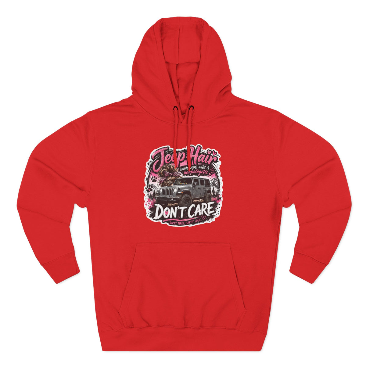 Jeep Hair Don't Care (Pink) Three-Panel Fleece Hoodie