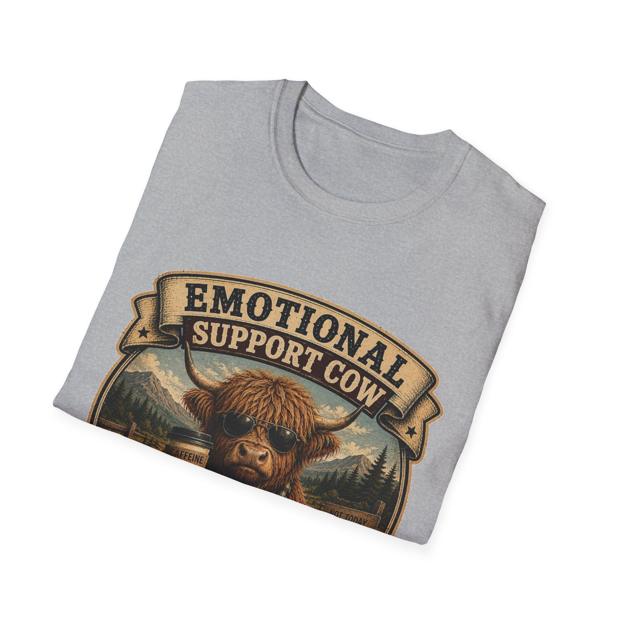 Emotional Support Cow - Highland Cow Unisex Softstyle T-Shirt