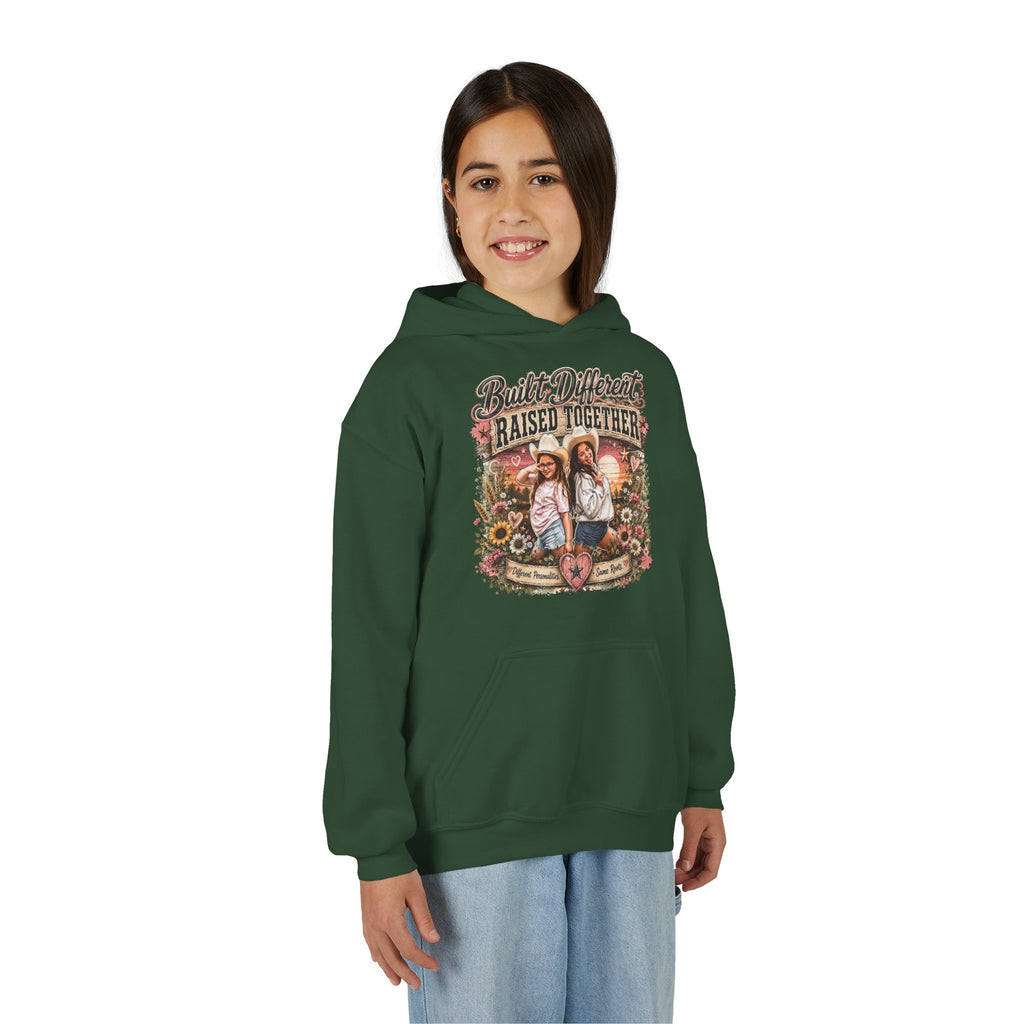 Youth Hoodie — “Built Different, Raised Together” Vintage Farm Kids Pullover