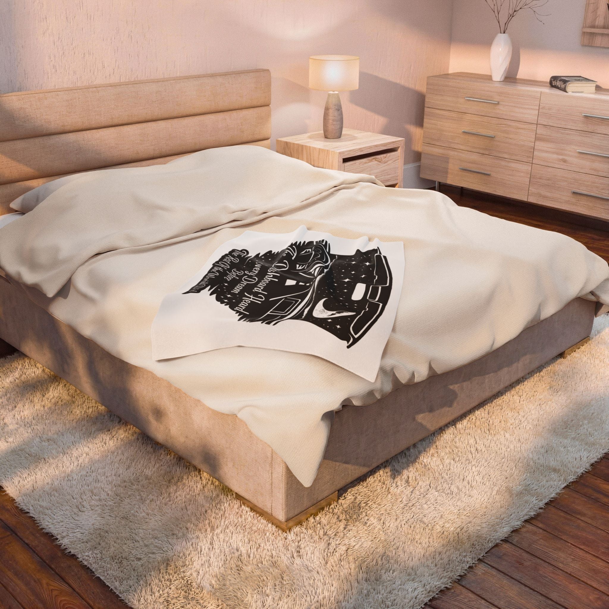 'The Dashboard Heard Every Dream' Retro Camper Moonlight Design - Velveteen Plush Blanket