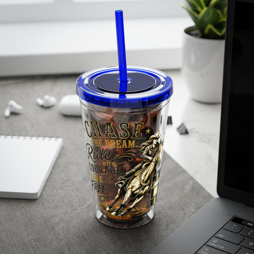 Inspirational Horse Tumbler with Straw — "Chase the Dream, Ride with Courage" 16oz