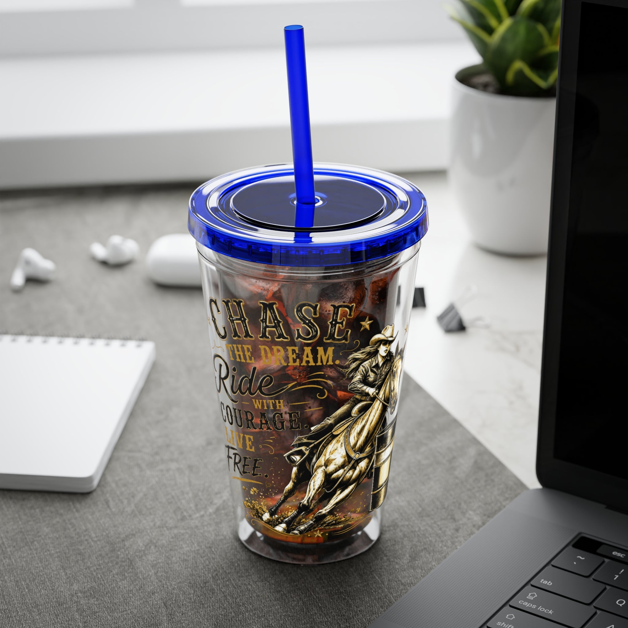 Inspirational Horse Tumbler with Straw — "Chase the Dream, Ride with Courage" 16oz