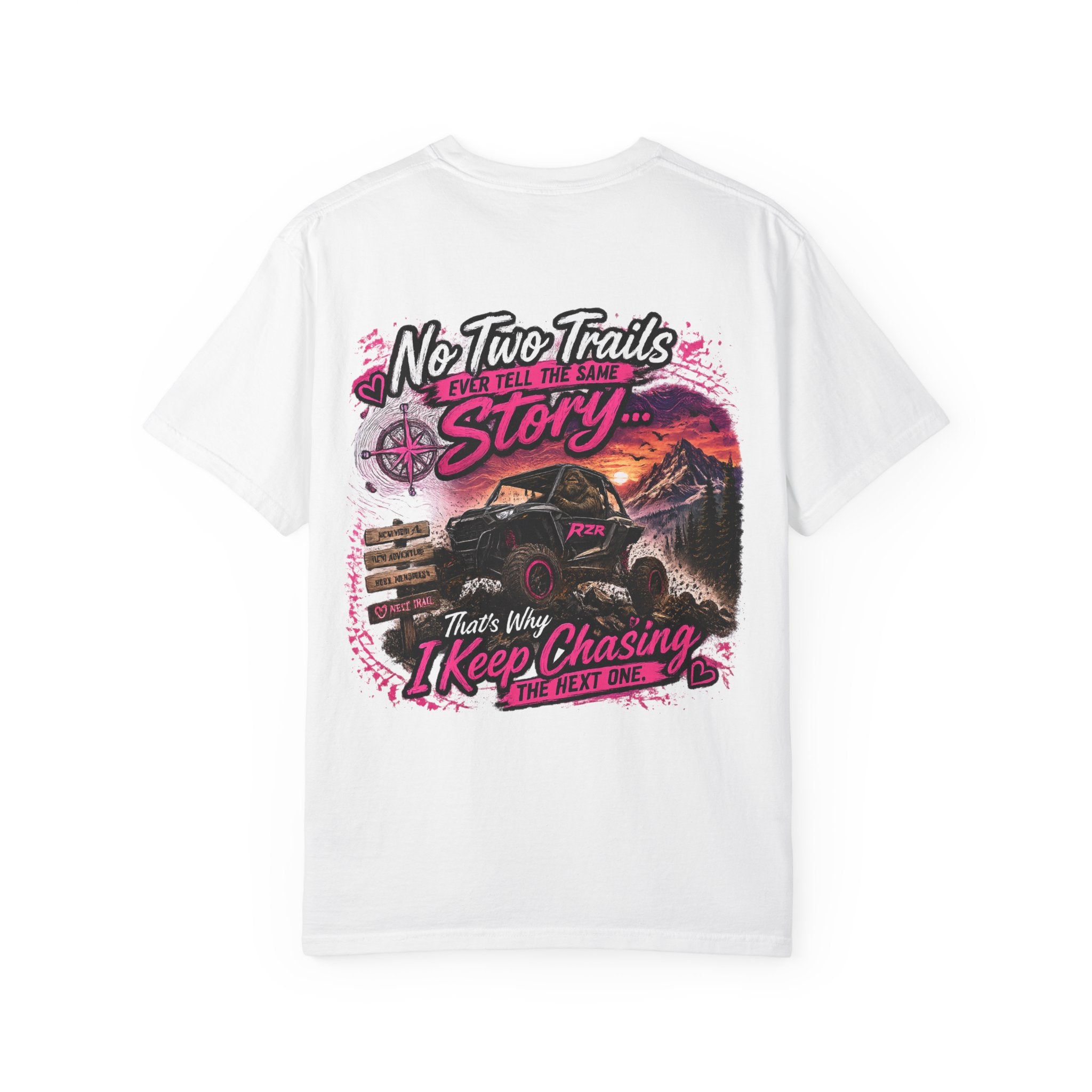Off-Road Adventure T-Shirt — “No Two Trails Ever Tell the Same Story” Mountain Jeep Graphic