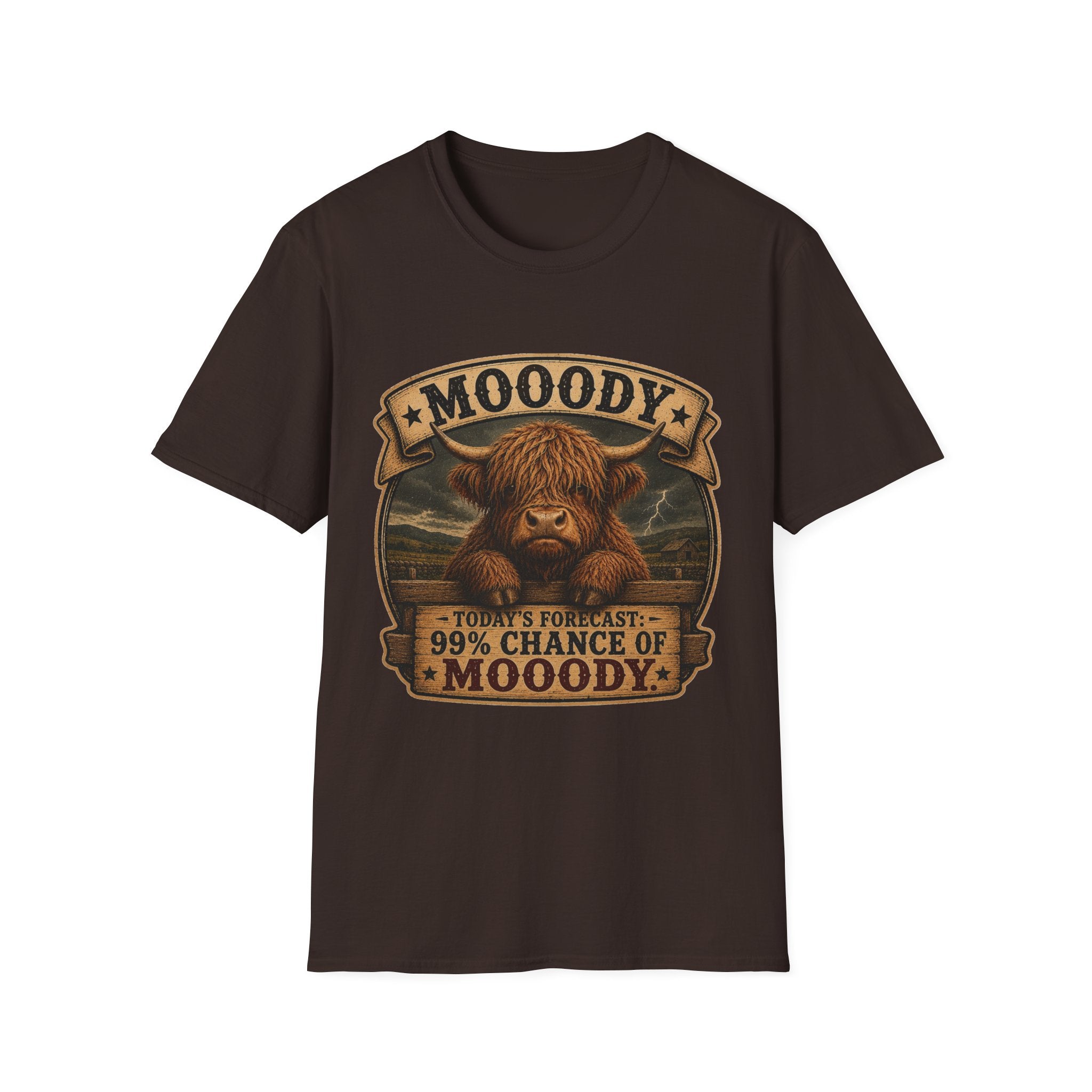 Moody Today's Forecast Highland Cow Unisex Softstyle T-Shirt