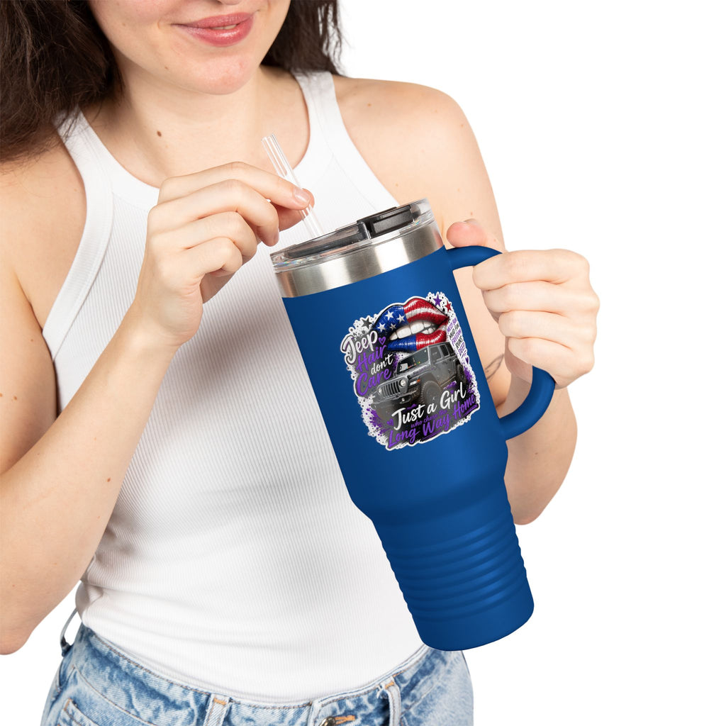 "Jeep Hair Don't Care" Patriotic Truck Design — 40oz Insulated Travel Mug