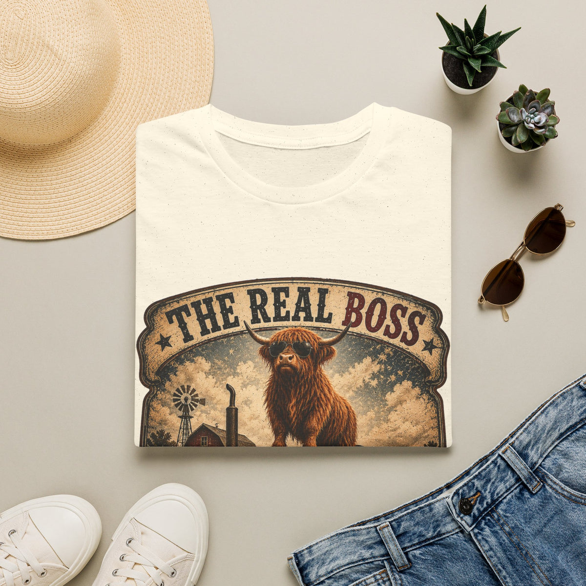 The Real Boss Highland Cow Unisex Softstyle T-Shirt