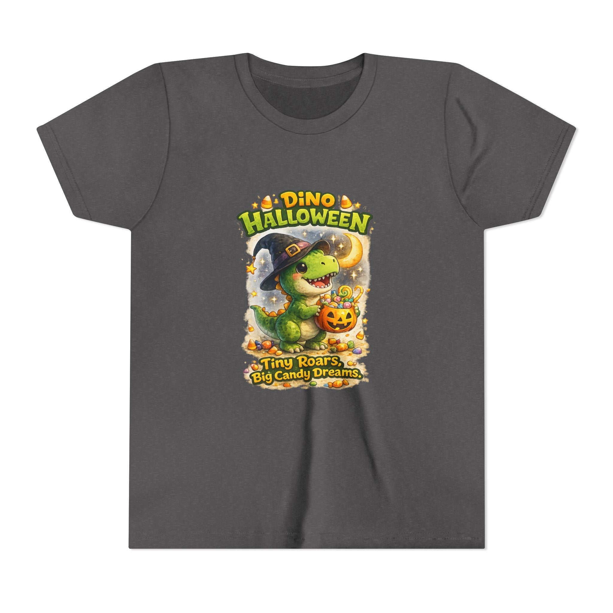 Dino Halloween "Tiny Roars, Big Candy Dreams" Cute Trick-or-Treat T-Shirt - Youth Tee