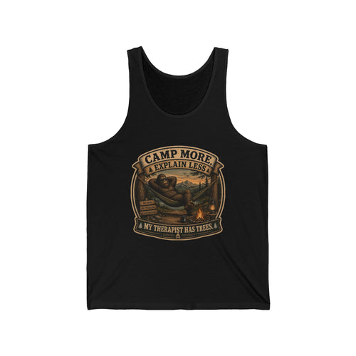 "Camp More, Explain Less" Camping Graphic Tank for Outdoors Lovers — Camp More Tank Top