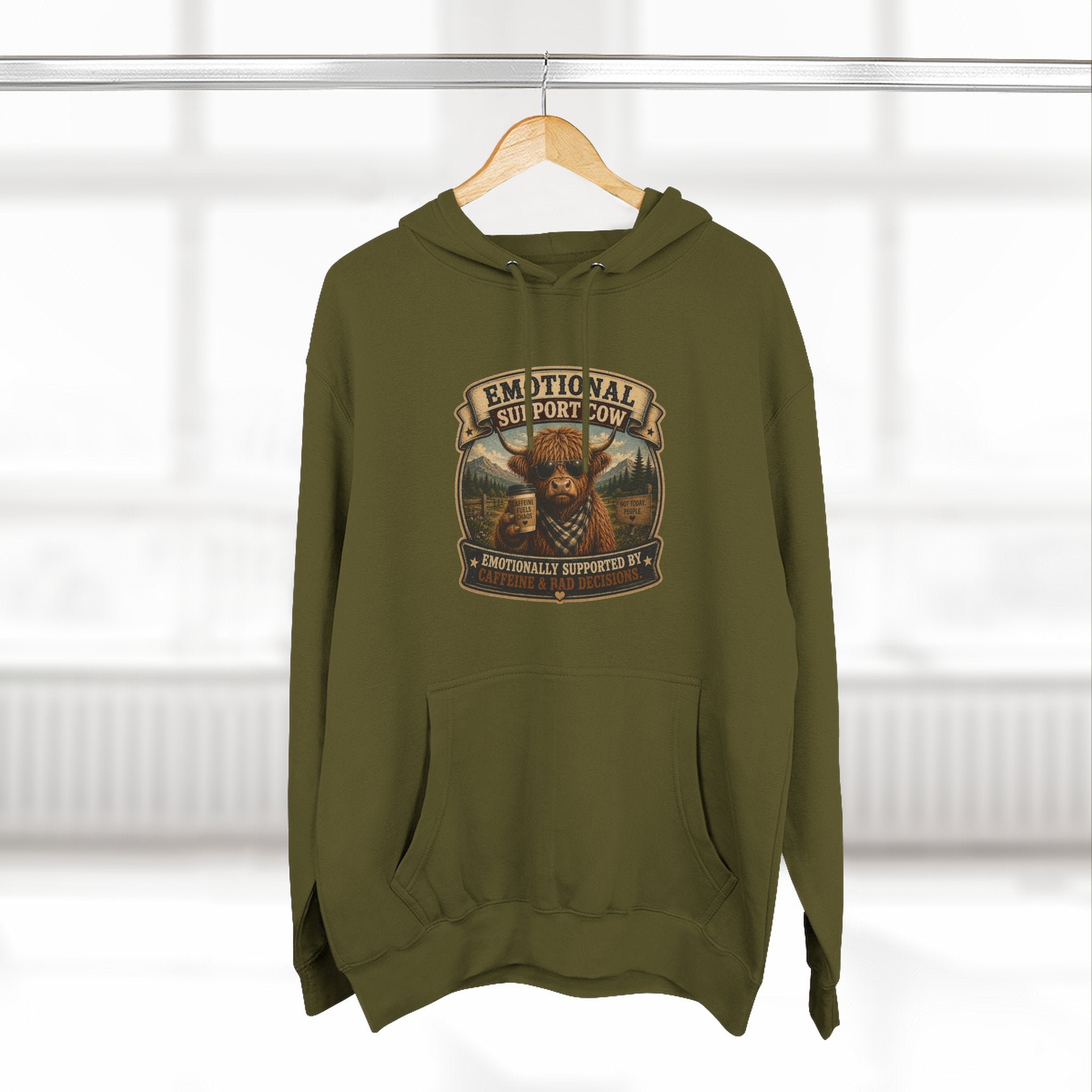 Socially Awkward Highland Cow - Three-Panel Fleece Hoodie