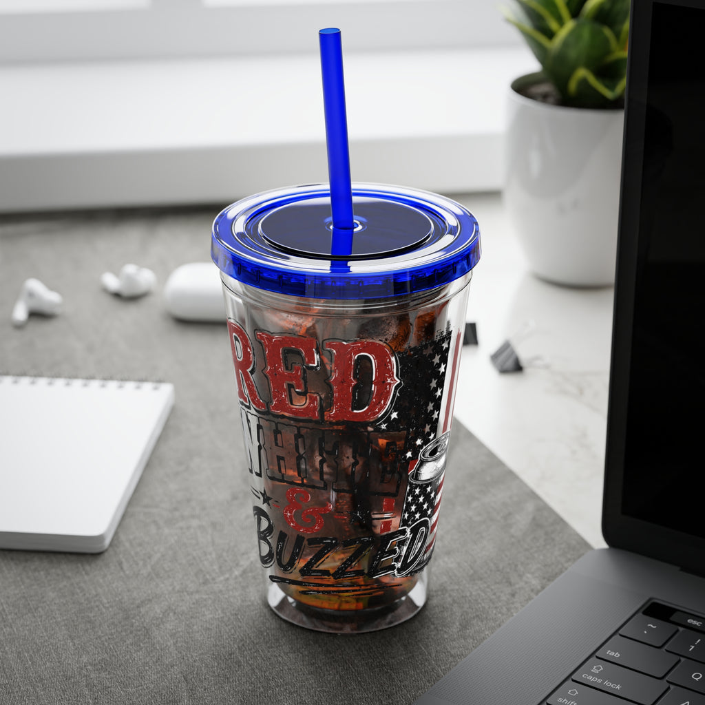 Red, White & Buzzed Sunsplash Tumbler with Straw, 16oz
