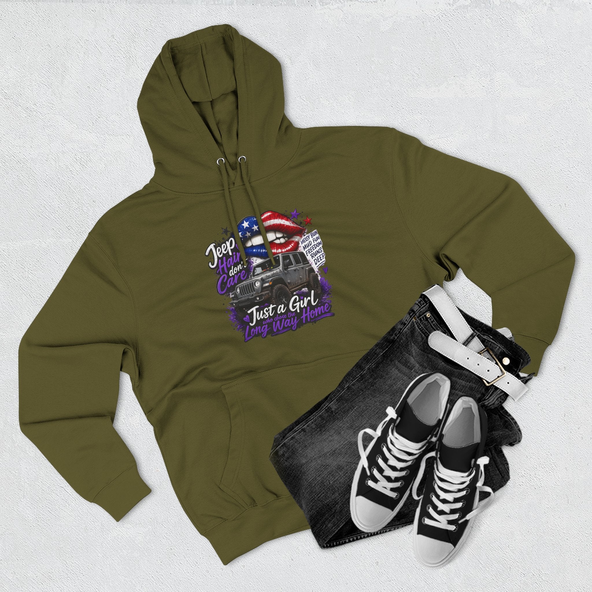 Patriotic 'Jeep Ain't Just a Girl Thing' – Graphic Fleece Pullover Jeep Driver Hoodie
