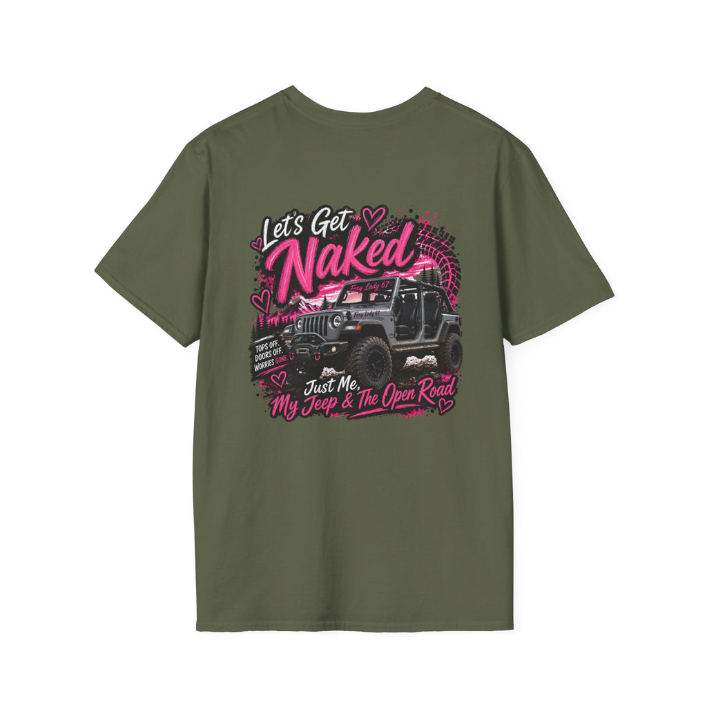 Lets Get Naked Jeep (design on front and back) Softstyle T-Shirt