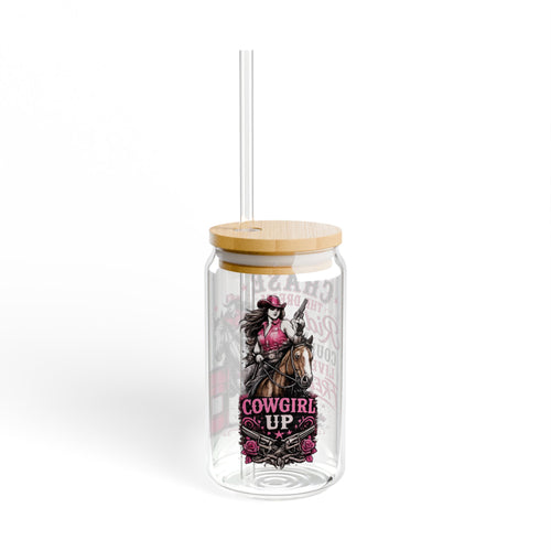 "Chase the Dream" Horse Racing Design, 16oz Glass Jar with Straw - Sipper Glass