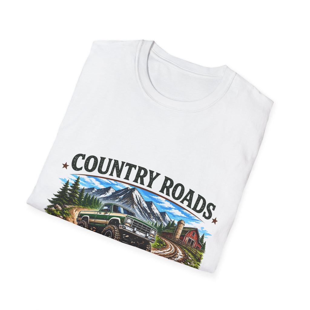 Country Roads T-Shirt — "Country Roads Built My Personality" Vintage Mountain Truck Tee