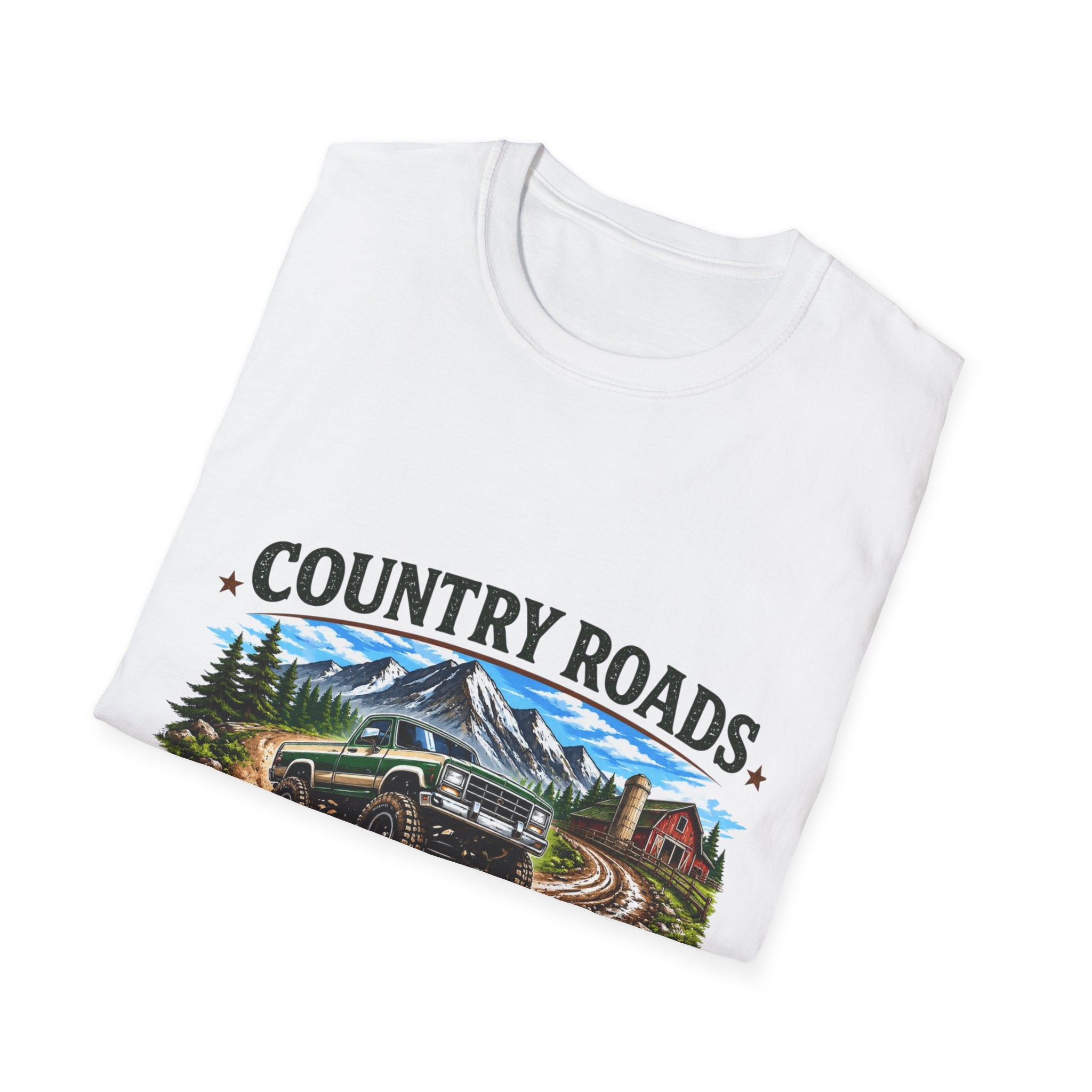 Country Roads T-Shirt — "Country Roads Built My Personality" Vintage Mountain Truck Tee