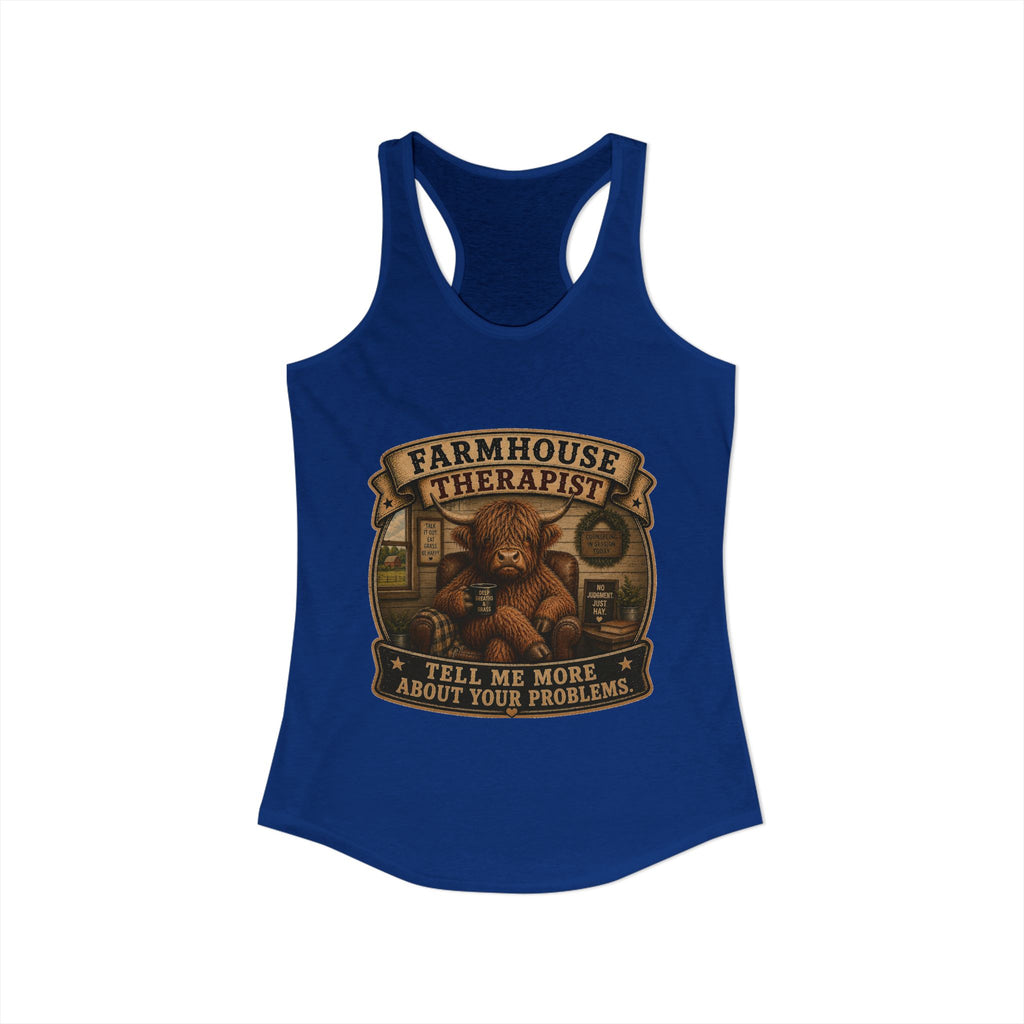 Farmhouse Therapist Highland Cow Women's Ideal Racerback Tank