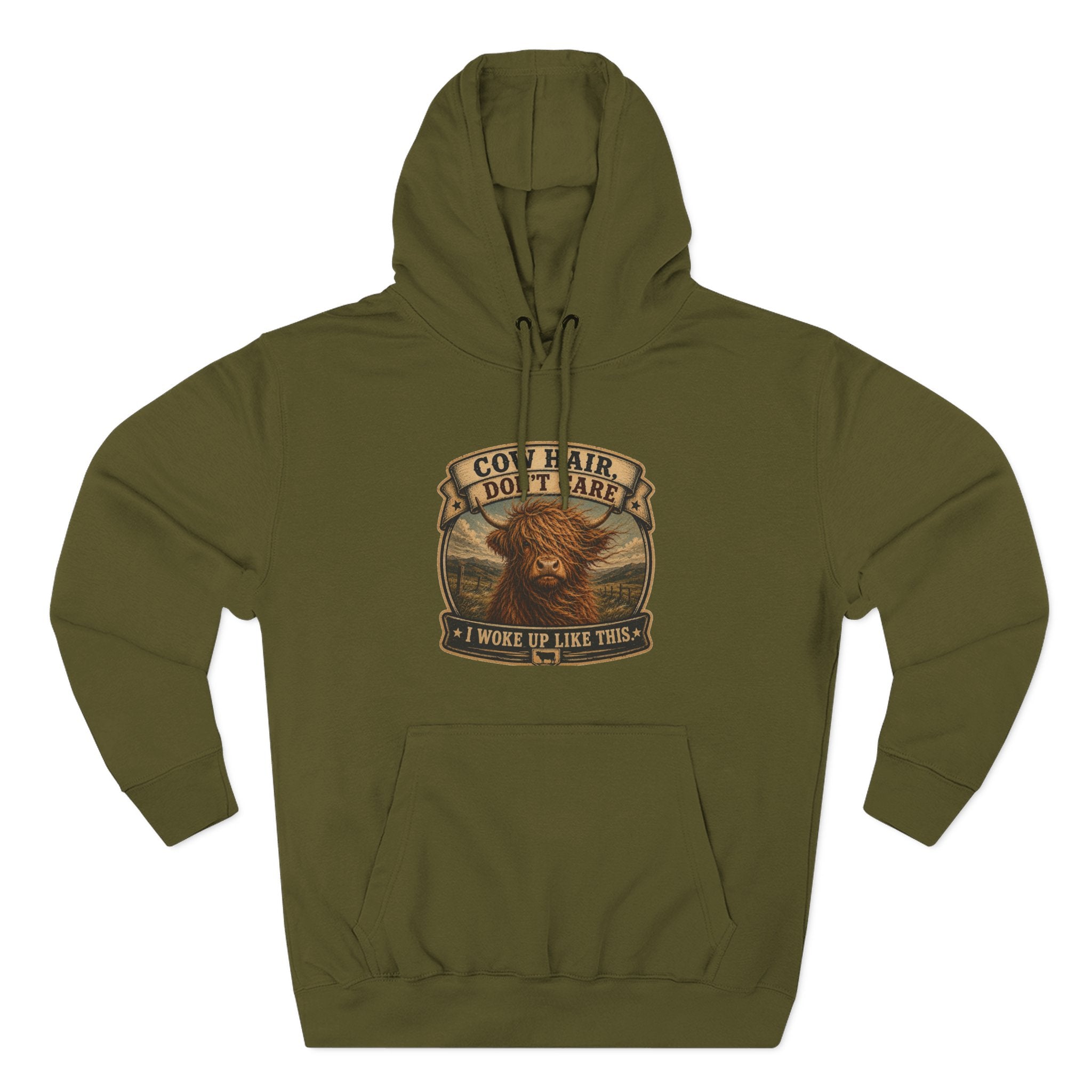 Cow Hair Don't Care Highland Cow - Three-Panel Fleece Hoodie
