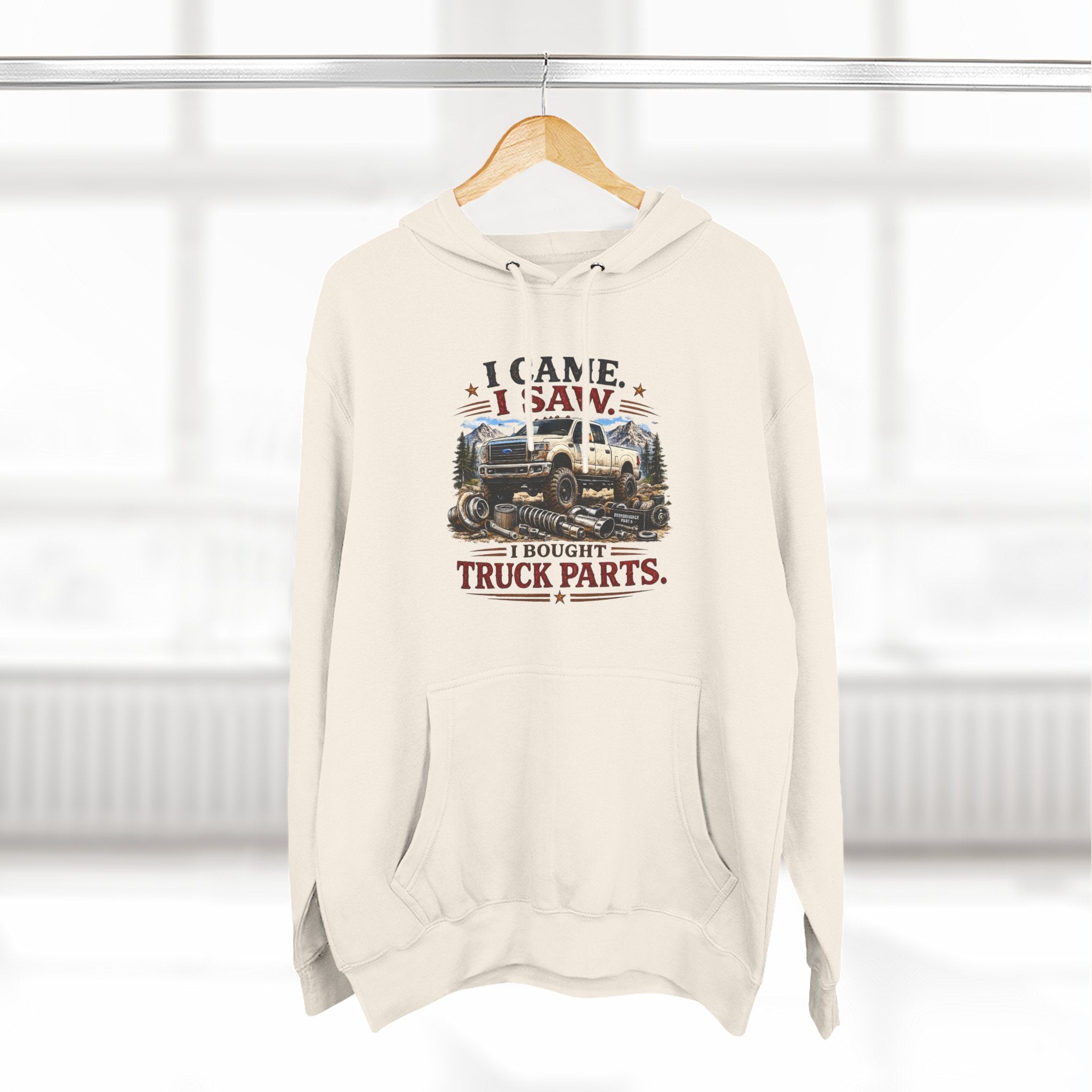 I Saw, I Came, I Bought Truck Parts Three-Panel Fleece Hoodie