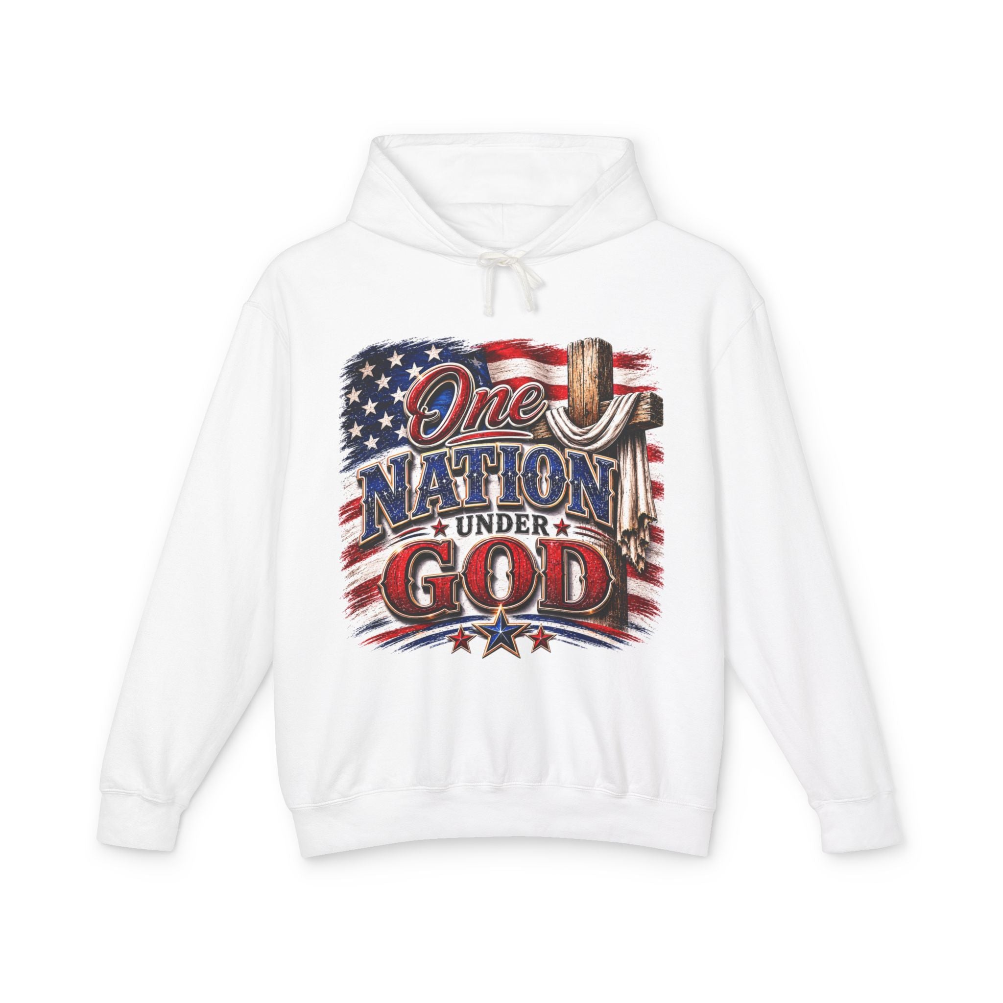 One Nation Under God Hoodie — American Flag & Cross Patriotic Sweatshirt
