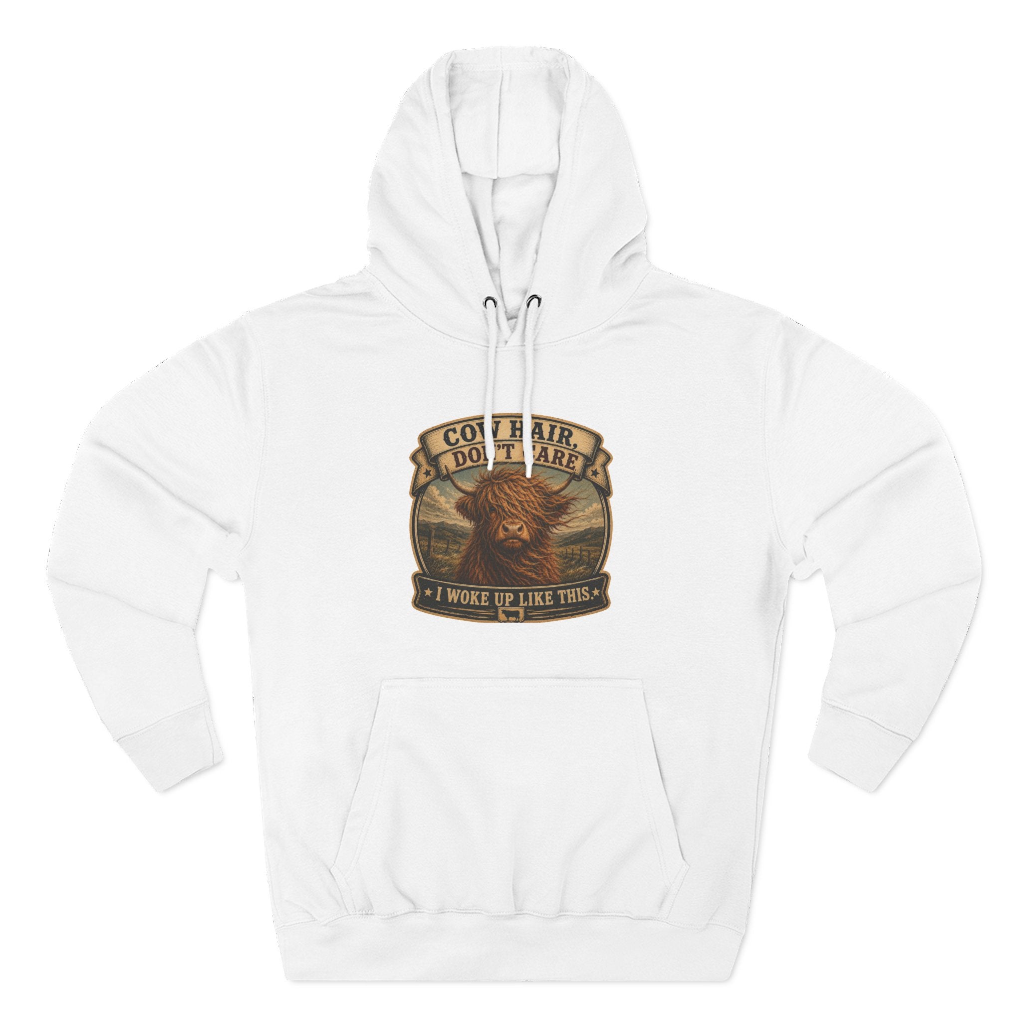 Cow Hair Don't Care Highland Cow - Three-Panel Fleece Hoodie