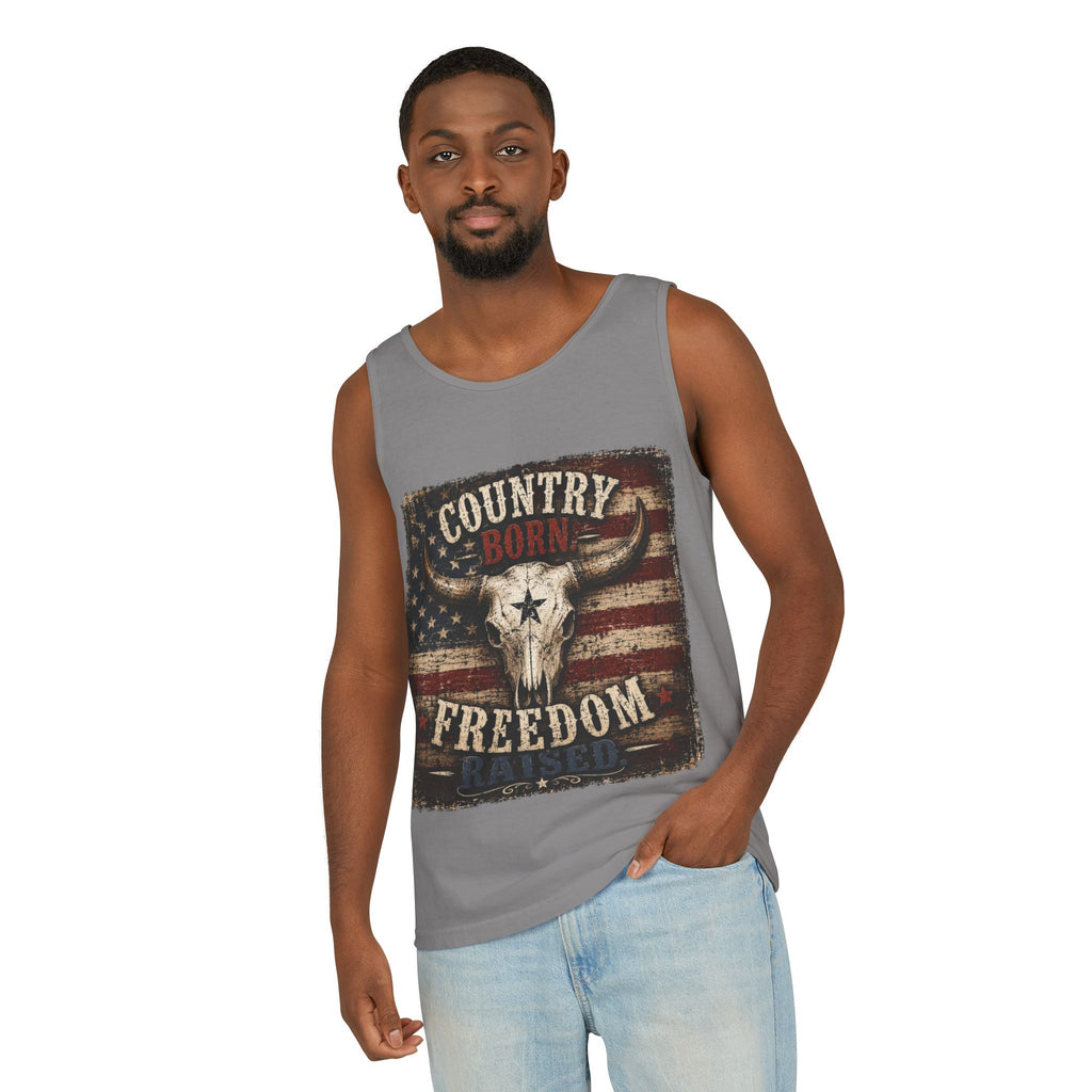 Country Born Freedom Raised Tank Top — Americana Skull Flag Graphic Tank Top
