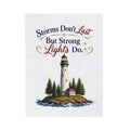 "Storms Don't Last But Strong Lights Do" Cozy Throw — Lighthouse Velveteen Plush Blanket