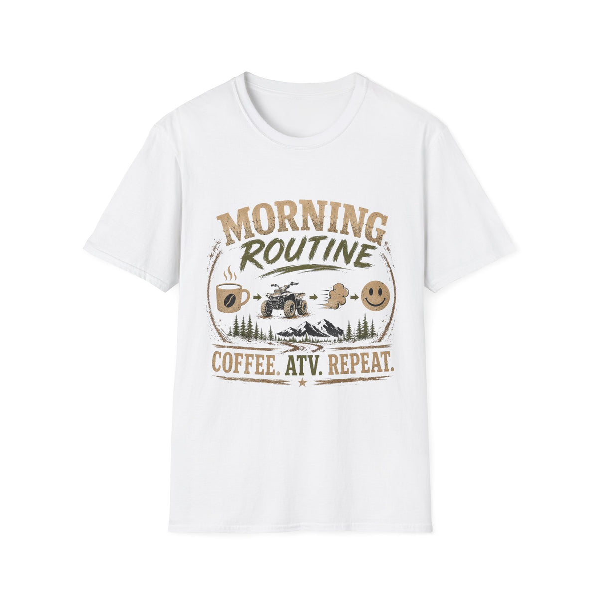 Morning Routine T-Shirt — “Coffee. ATV. Repeat.” Outdoor Adventure Graphic Tee