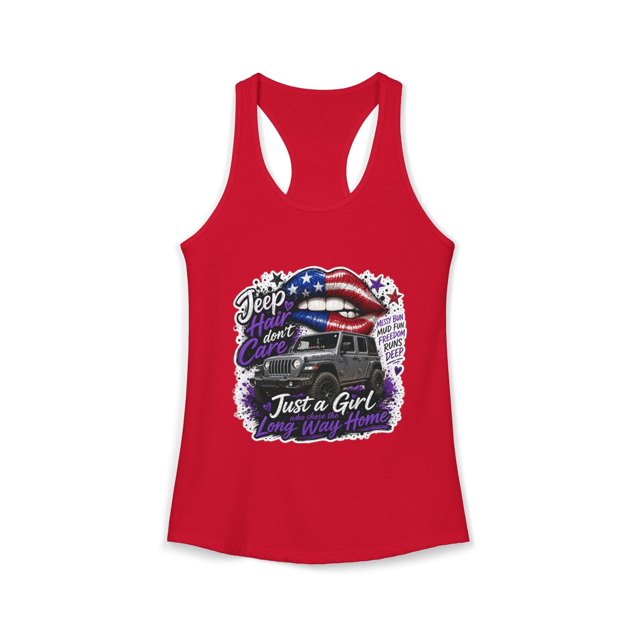 Jeep Hair Don't Care - Just a Girl A Long Way Home Women's Ideal Racerback Tank
