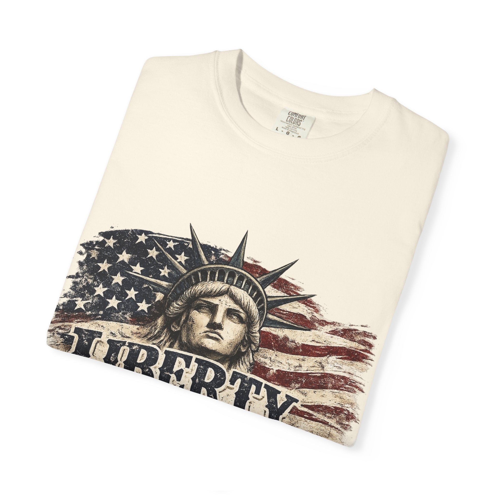 Liberty Runs Deep T-Shirt — Vintage Statue of Liberty American Flag Tee