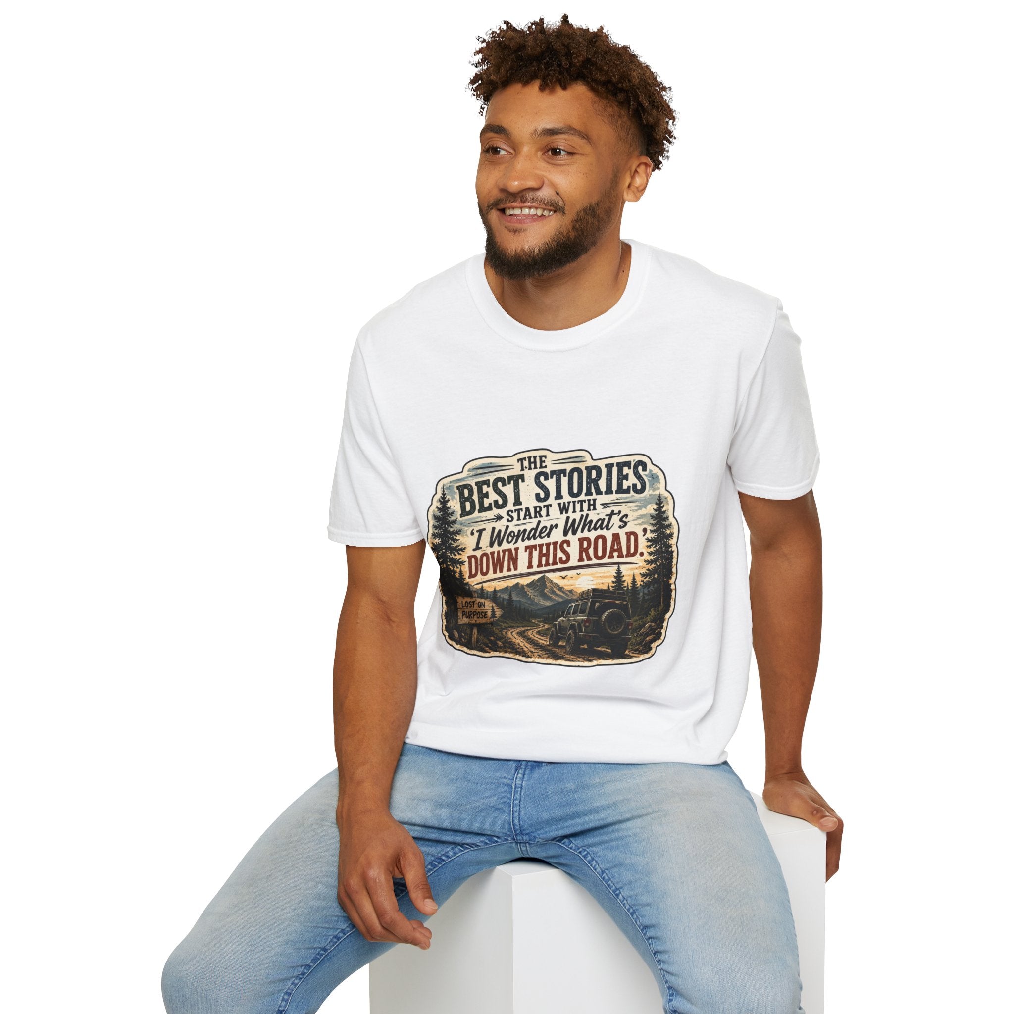 "The Best Stories Start With 'I Wonder What's Down This Road'" — Adventure T-Shirt