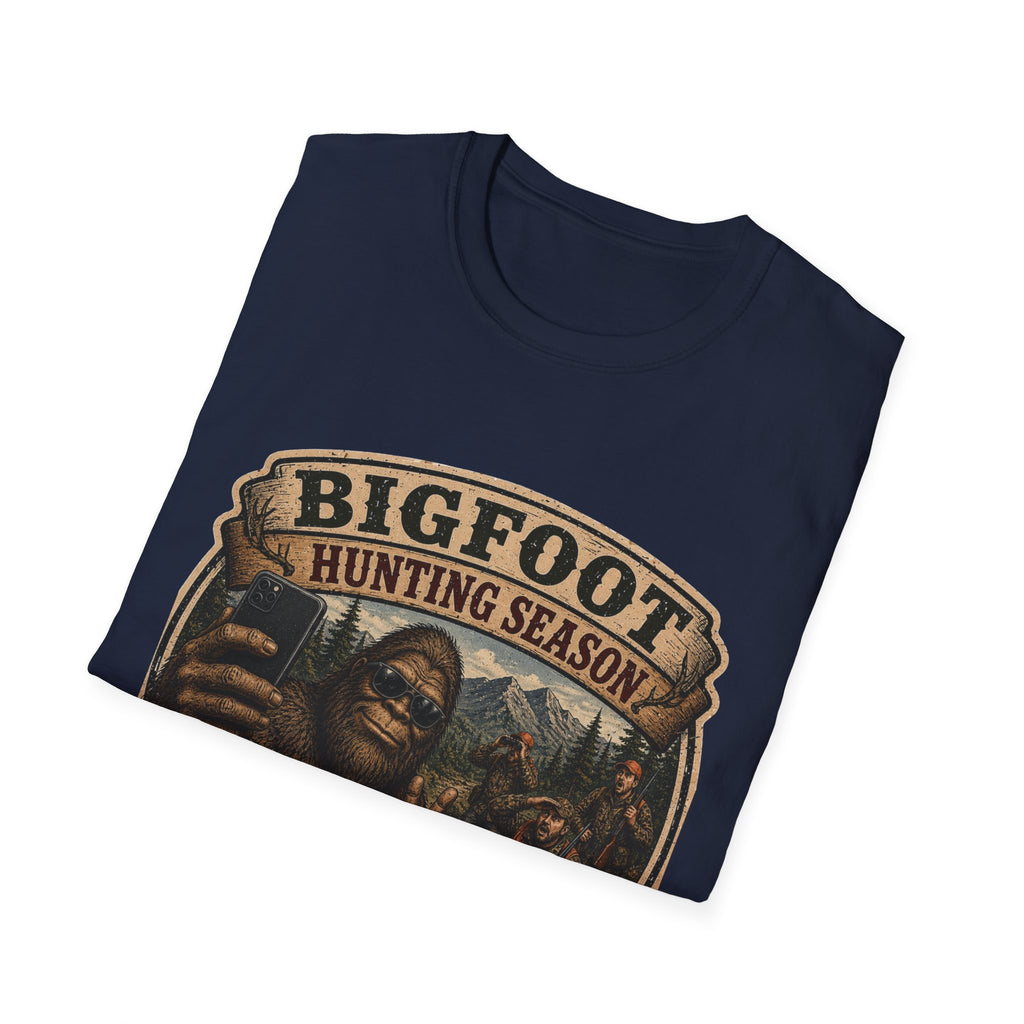 Bigfoot Hunting Season T-Shirt — 'Nice Try' Funny Sasquatch Tee