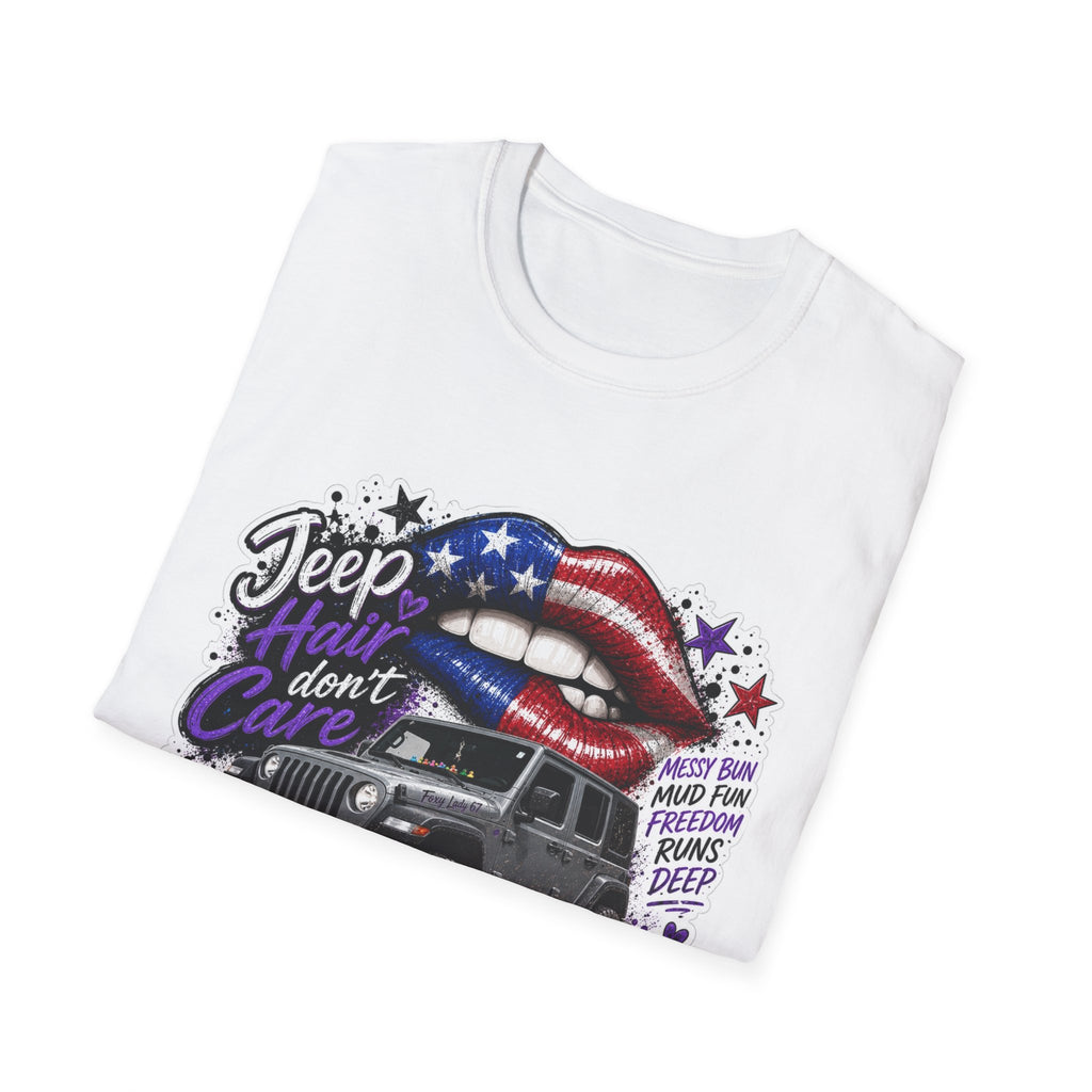 Jeep Hair Don't Care T-Shirt — American Flag Lips Off-Road Truck Tee