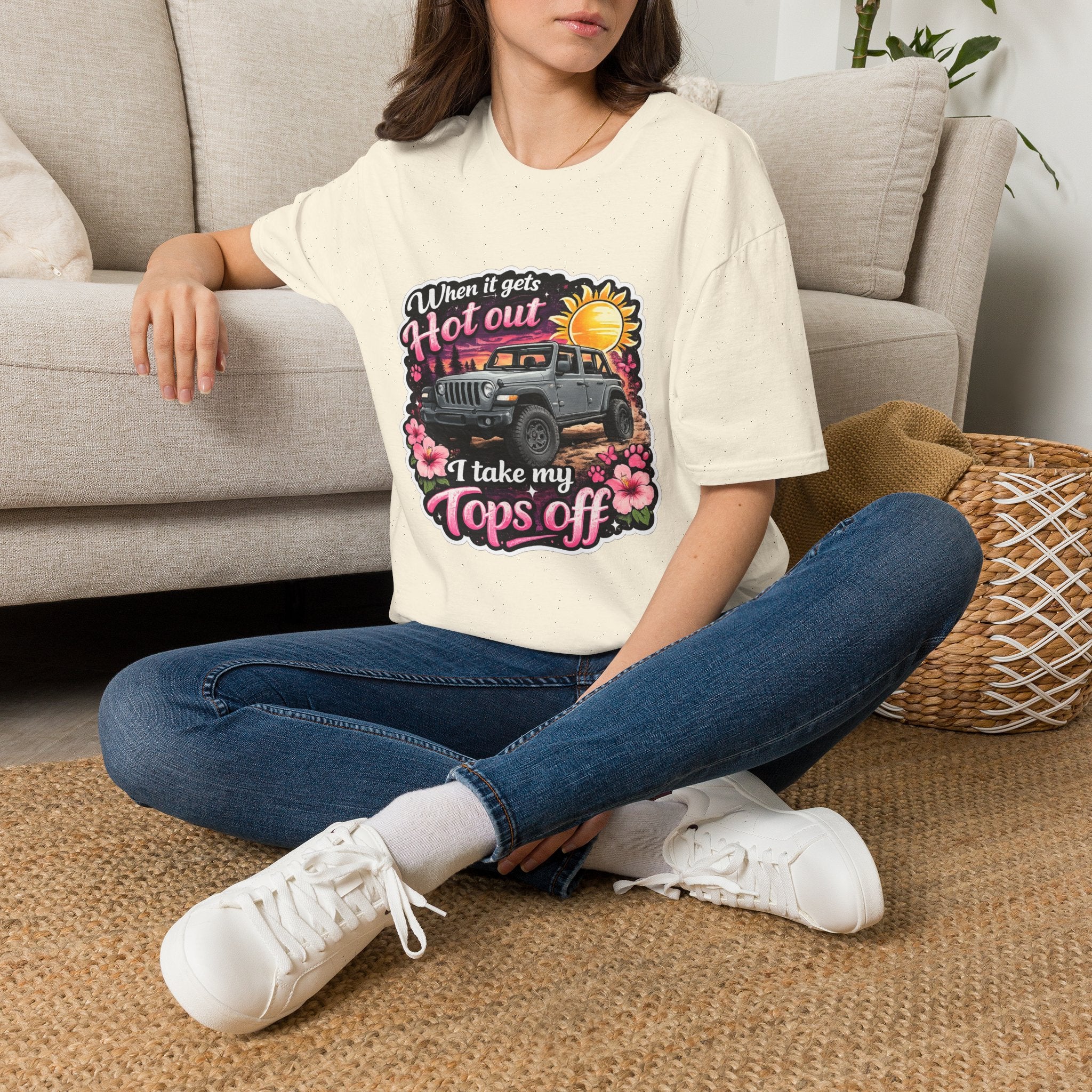 When It Gets Hot Out Jeep (Pink) Unisex Softstyle T-Shirt