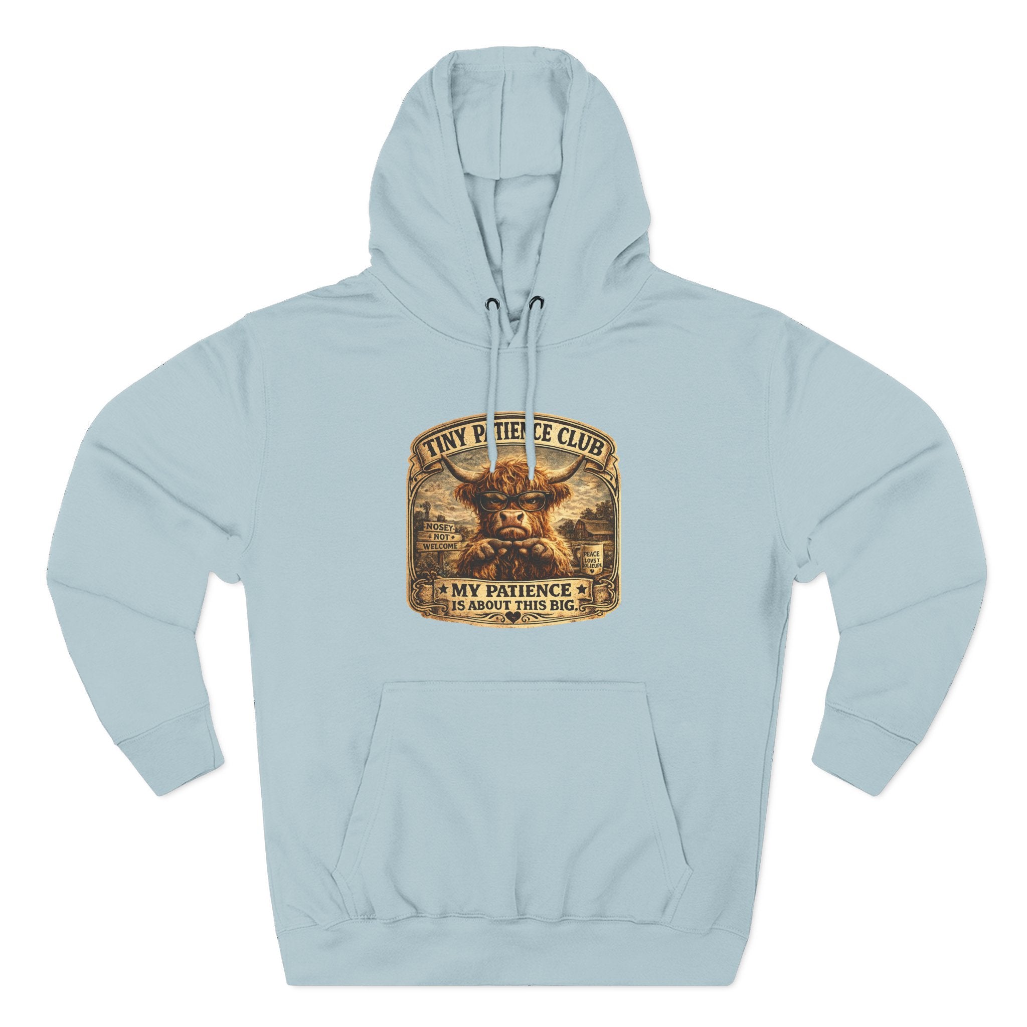 Tiny Patience Club Highland Cow Three-Panel Fleece Hoodie