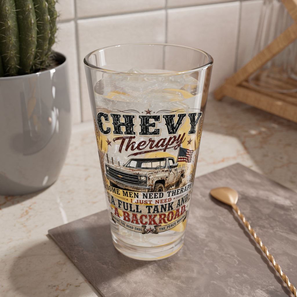 Chevy Therapy 16oz Mixing Glass – Truck Lover Beer Pint