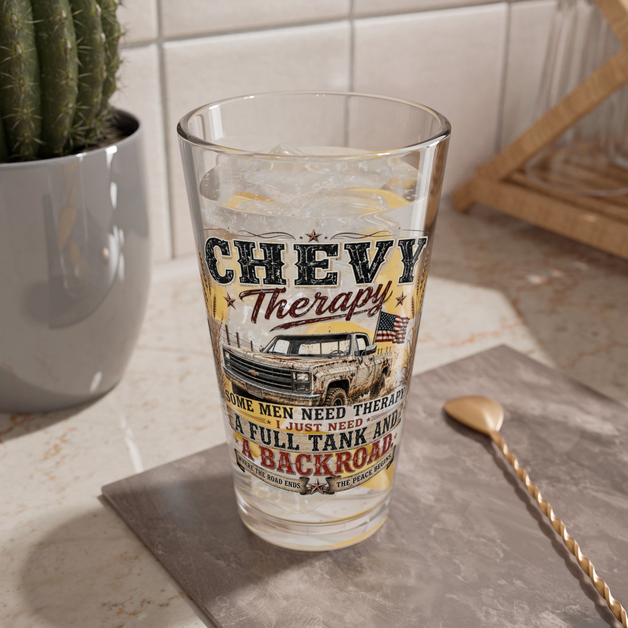Chevy Therapy 16oz Mixing Glass – Truck Lover Beer Pint