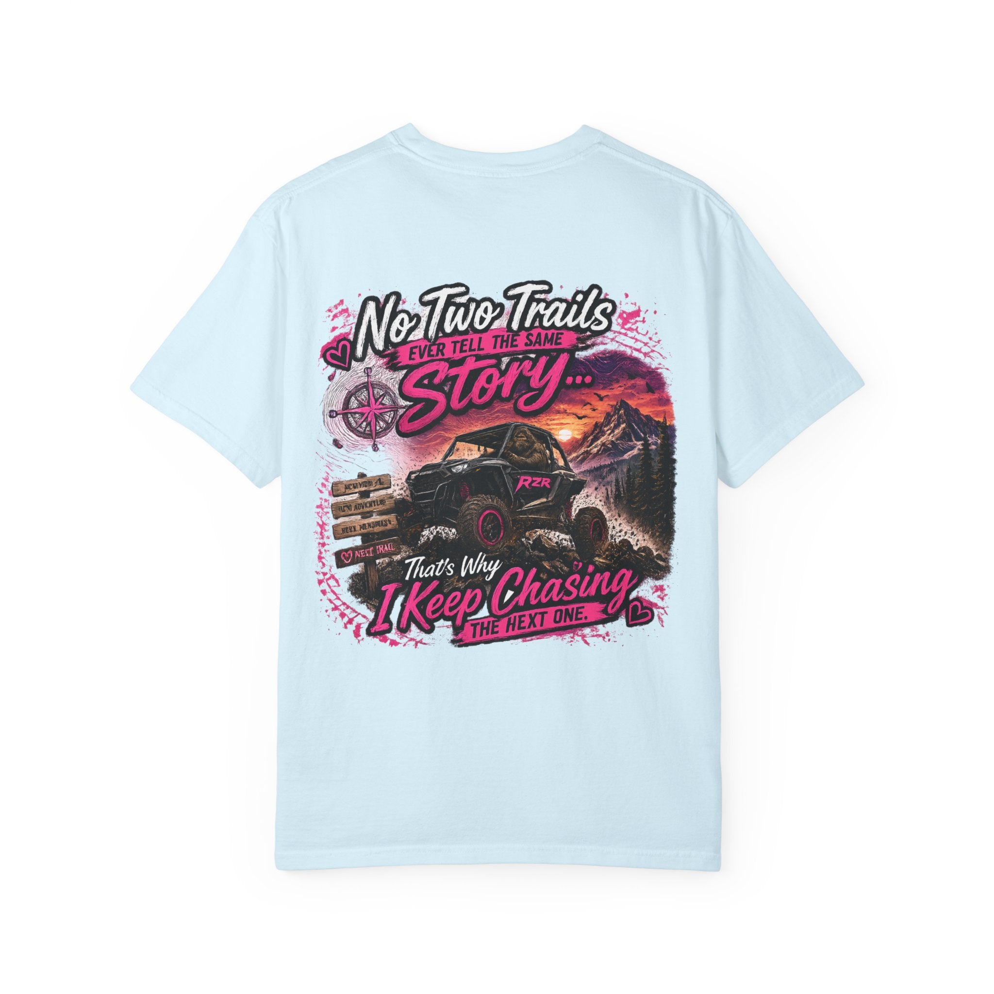 Off-Road Adventure T-Shirt — “No Two Trails Ever Tell the Same Story” Mountain Jeep Graphic