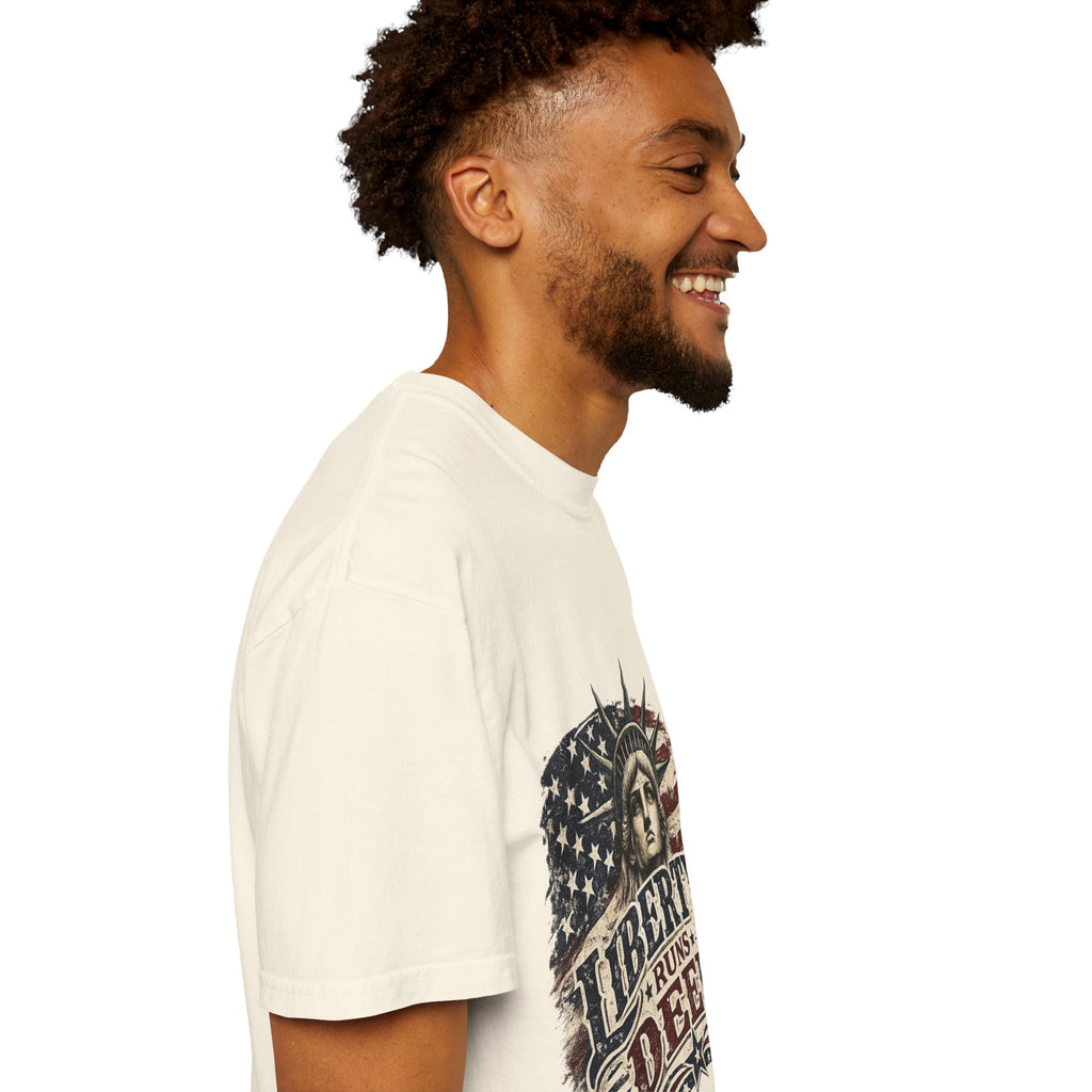 Liberty Runs Deep T-Shirt — Vintage Statue of Liberty American Flag Tee