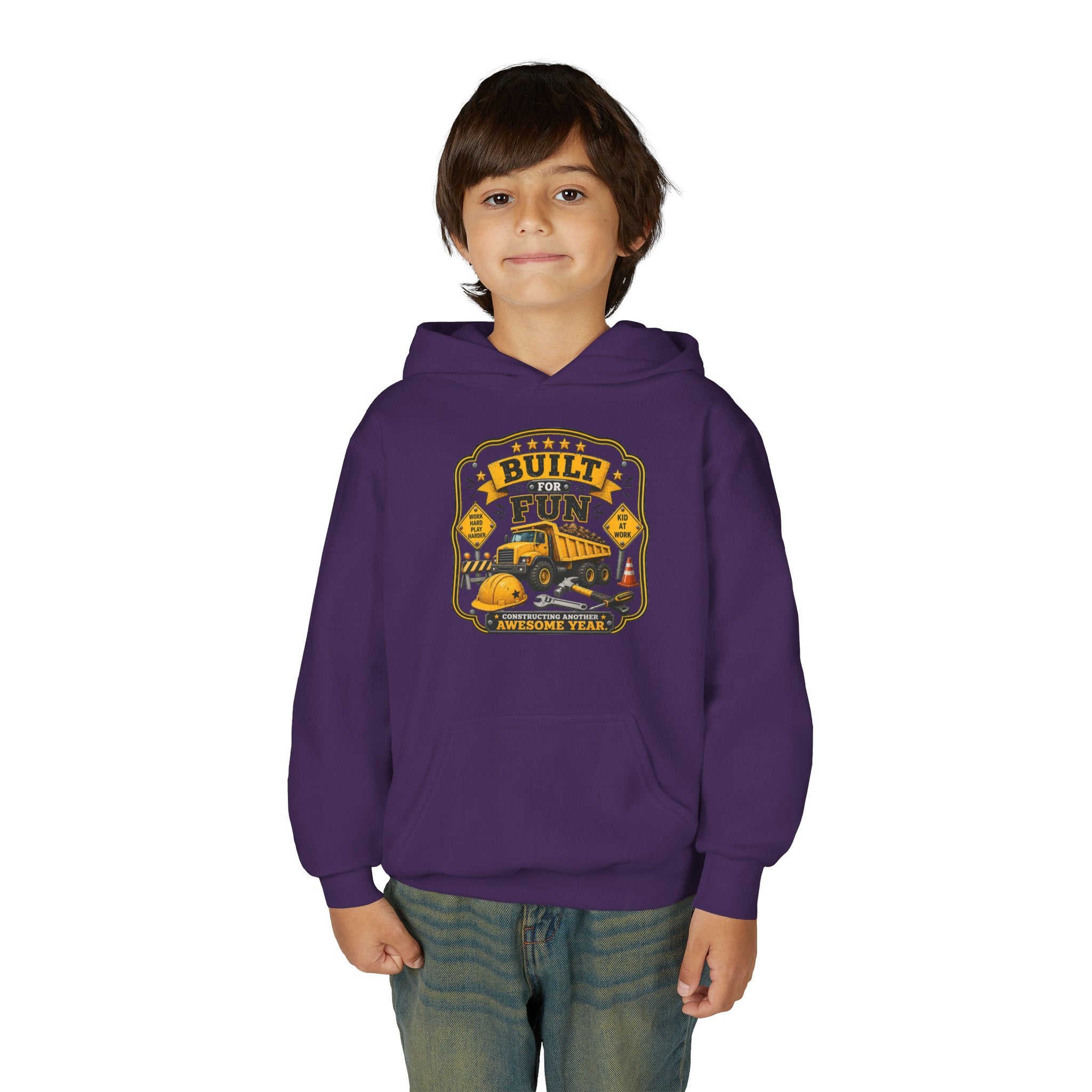 "Built for Fun" Construction Truck Pullover - Youth Hoodie