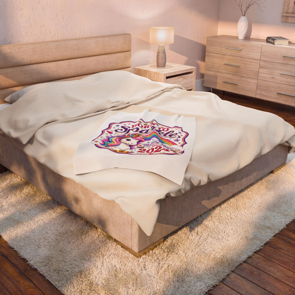 Born to Sparkle Unicorn Plush Blanket — "Making Magic Since 2024" Velveteen Throw