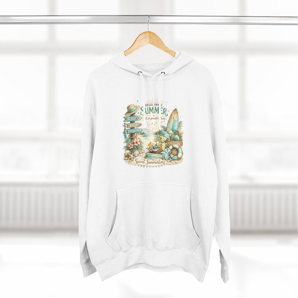 Summer Beach Vibes Hoodie — Surf, Seashells & Sun Graphic Hoodie