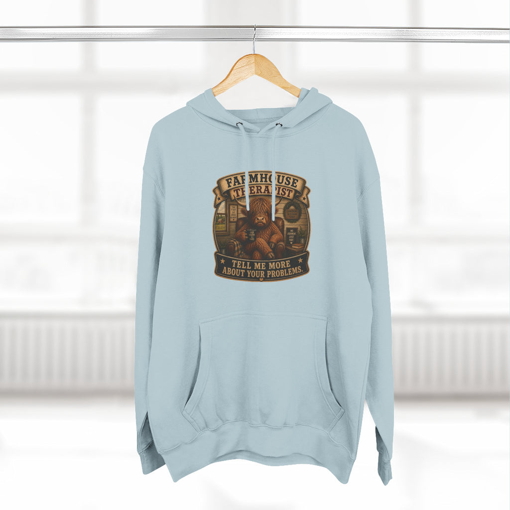 Farmhouse Therapist Highland Cow Three-Panel Fleece Hoodie