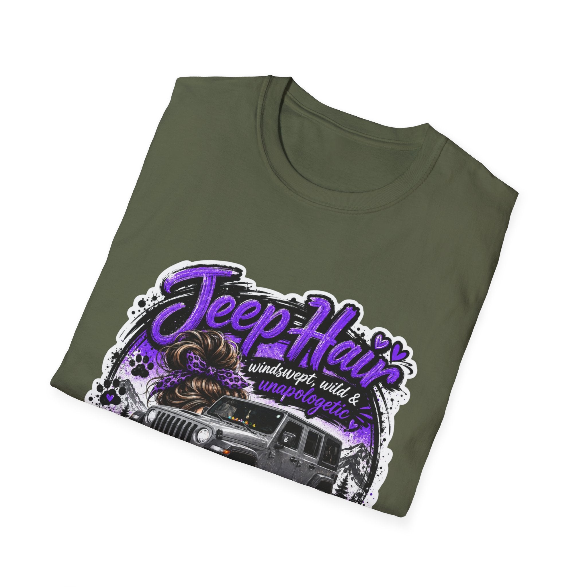 Jeep Hair Don't Care (Purple) Unisex Softstyle T-Shirt